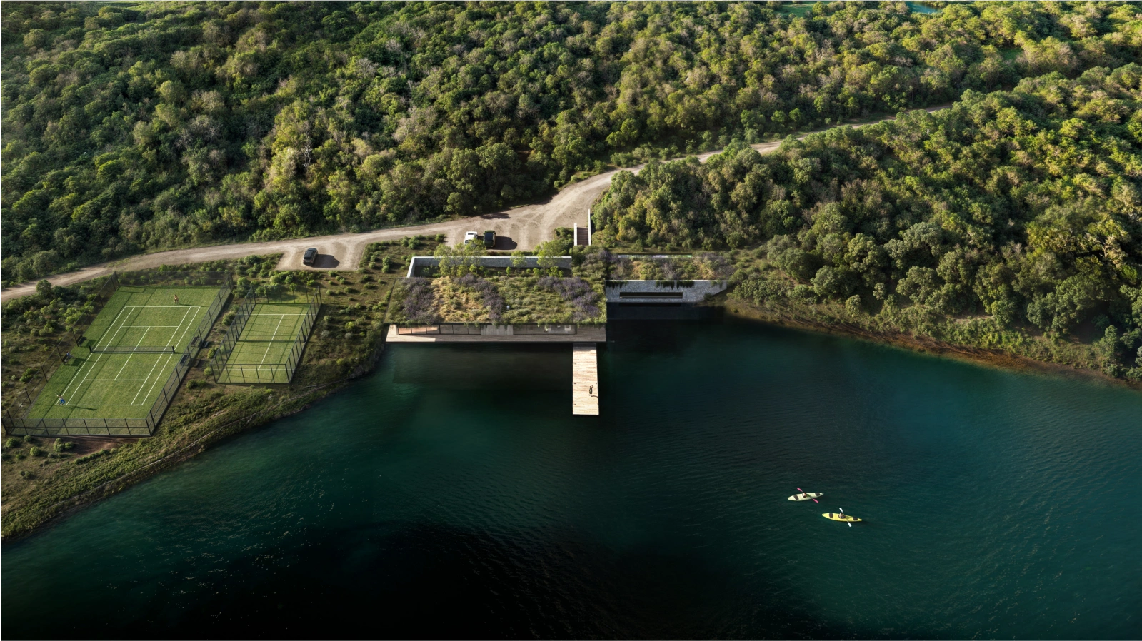 Complejo residencial con amplias áreas verdes, canchas de tenis y un lago privado. Un estilo de vida en armonía con la naturaleza.